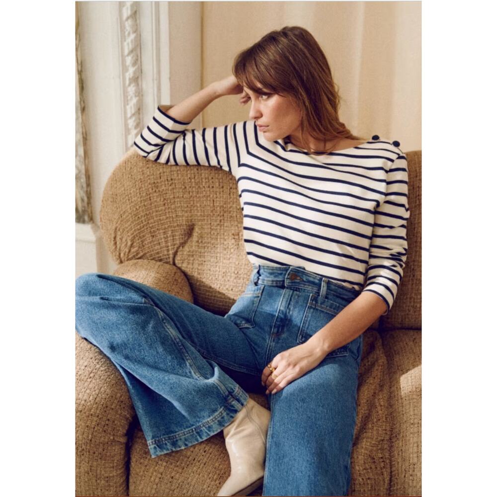 Sezane Navy and White Striped Blouse